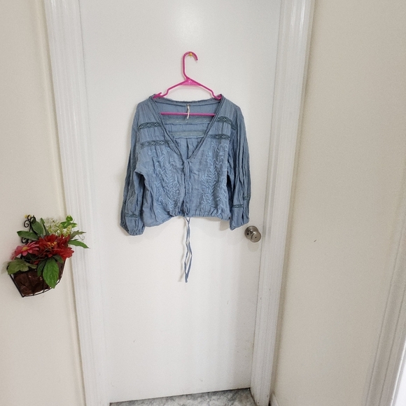 Free people follow your heart peasant blouse crop top sz large embroidery - Picture 10 of 12